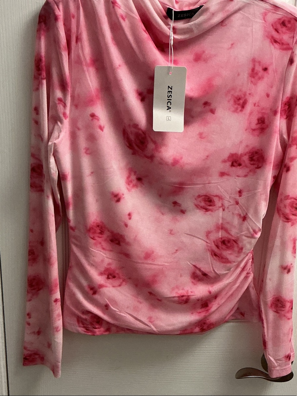 Zesica Pink Floral Tie-Dye Long Sleeve Tee